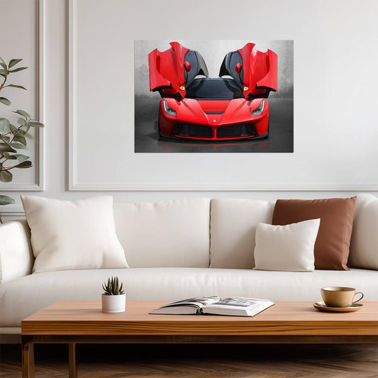 Ferrari LaFerrari | Red Italian Hypercar Poster | Supercar with Butterfly Doors Open - Cars Poster