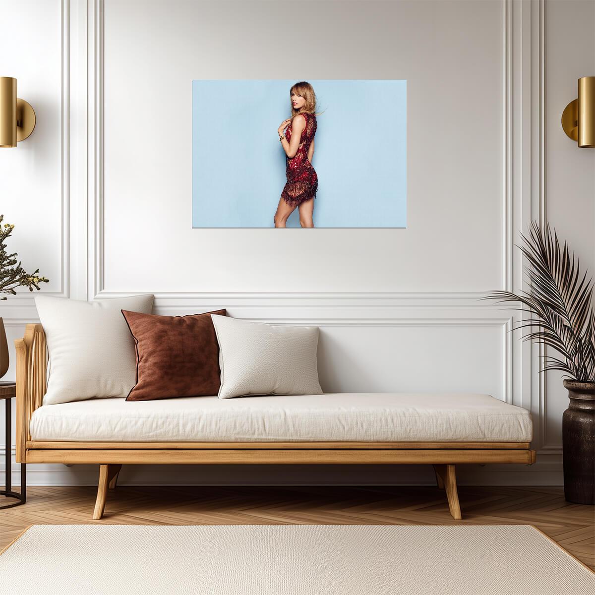 Taylor Swift in Red Crochet Dress | Music Star Poster | Celebrity Photoshoot Art - Music Poster