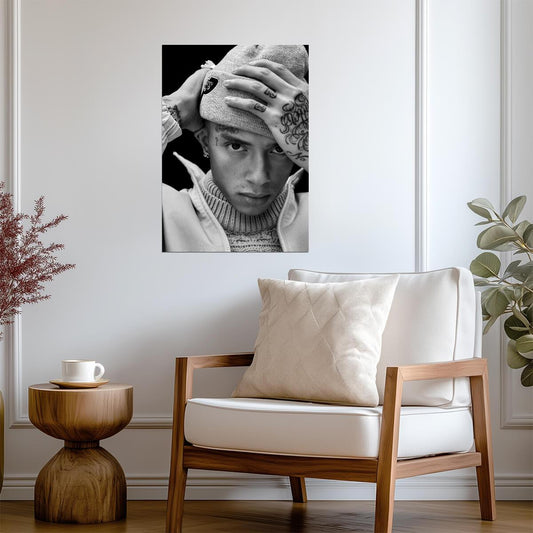 Central Cee Black and White Close Up | Beanie Portrait Poster | UK Rap Star Art - Music Poster