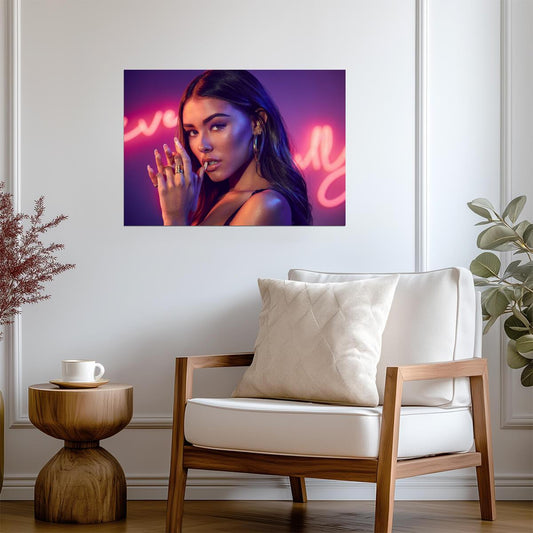 Madison Beer Neon Light Portrait | Modern Music Poster | Vibrant Pop Star Wall Art - Music Poster