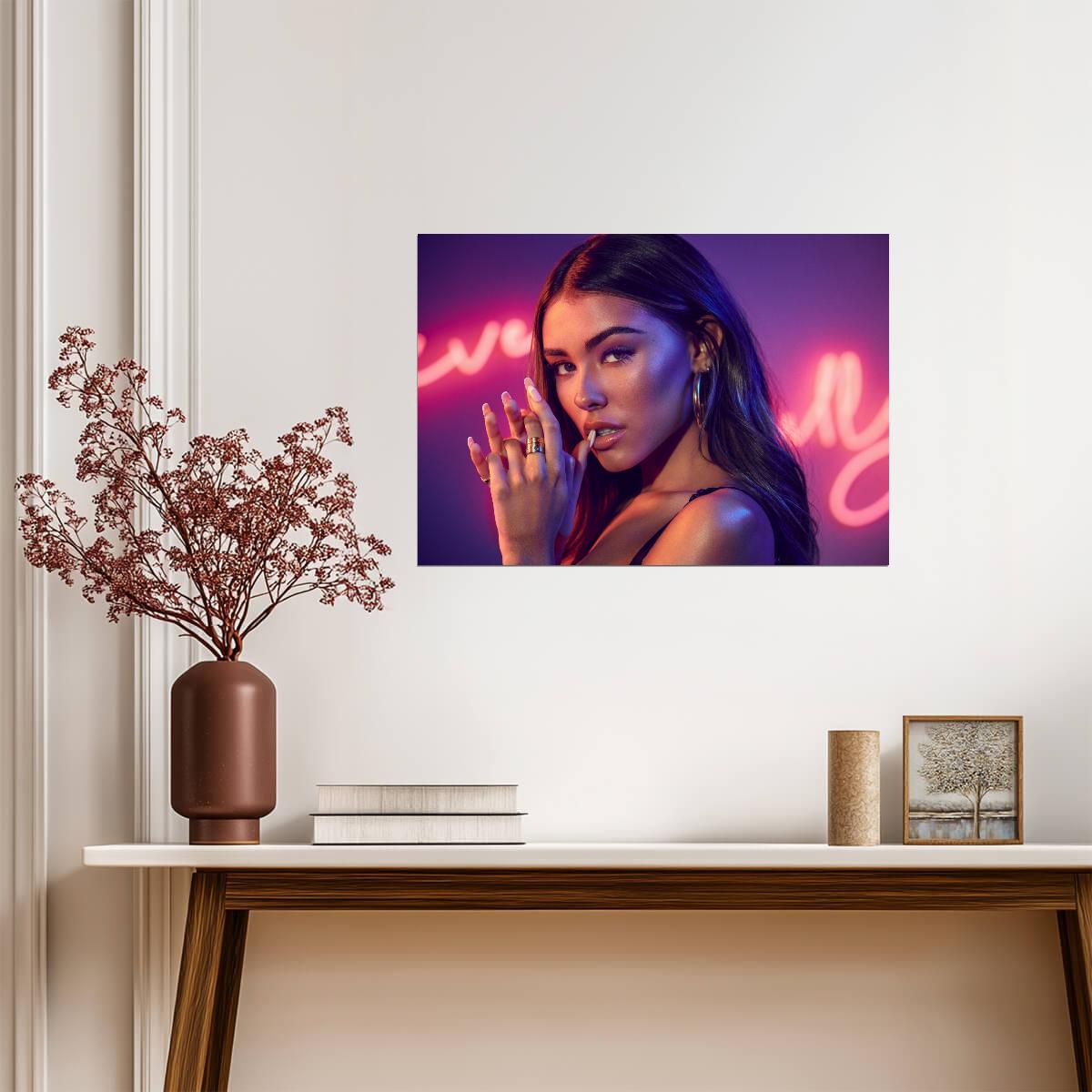 Madison Beer Neon Light Portrait | Modern Music Poster | Vibrant Pop Star Wall Art - Music Poster