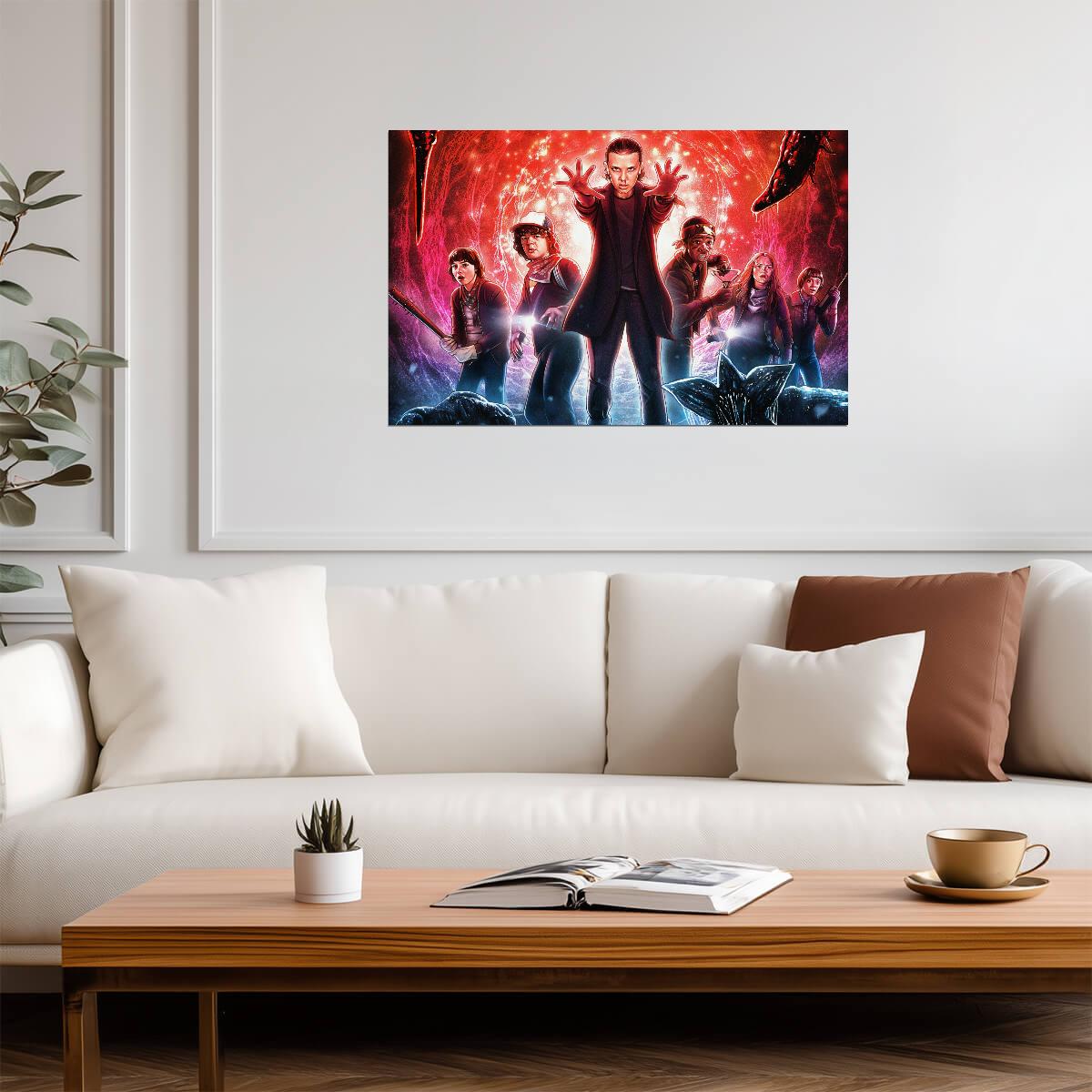 Stranger Things Cast in the Upside Down | Illustrated TV Show Poster | 80s Sci-Fi Horror Art - Movies & TV Poster