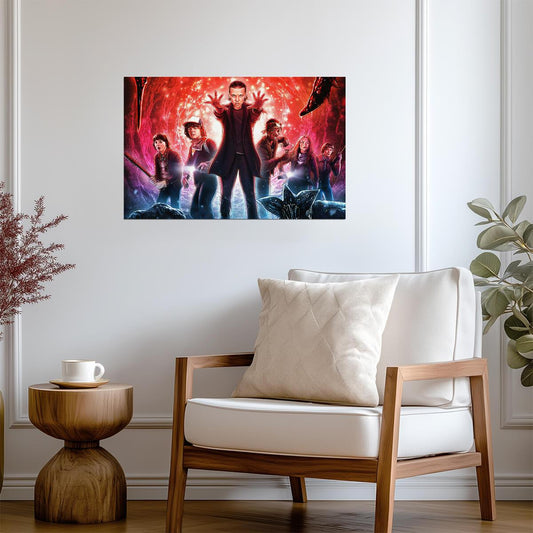 Stranger Things Cast in the Upside Down | Illustrated TV Show Poster | 80s Sci-Fi Horror Art - Movies & TV Poster