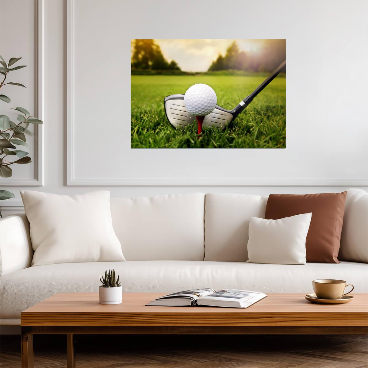 Golf Ball on Tee at Sunrise | Sports Photography Poster | Gift for Golfer - Sports Poster