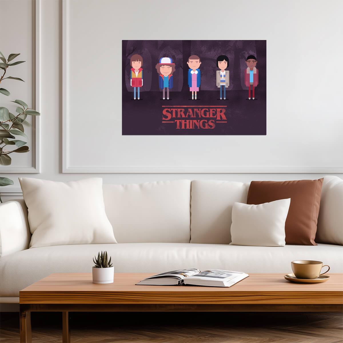 Stranger Things Minimalist Characters | Flat Design TV Show Poster | 80s Cartoon Style Art - Movies & TV Poster