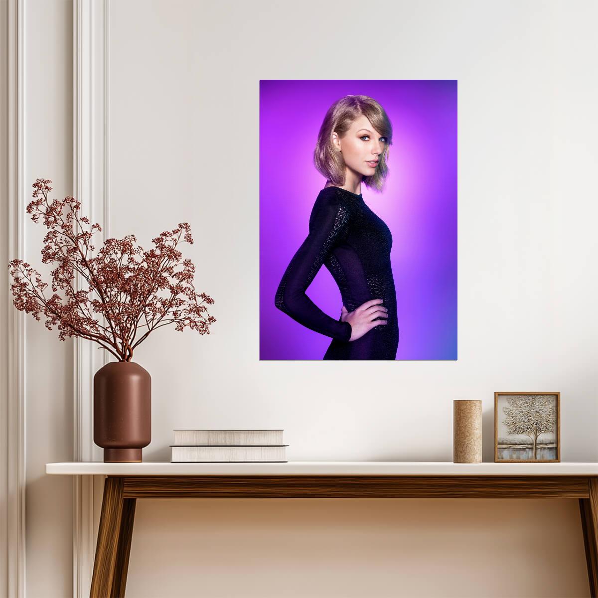 Taylor Swift Bob Haircut Portrait | Purple Background Poster | Music Celebrity Wall Art - Music Poster