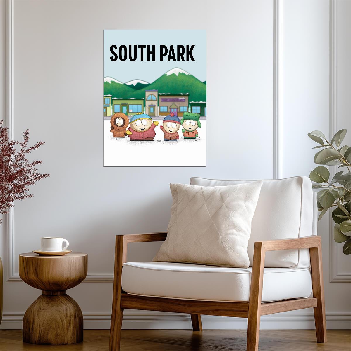 South Park Stan Kyle Cartman & Kenny | Winter Town Background | Classic Animation Poster - Movies & TV Poster