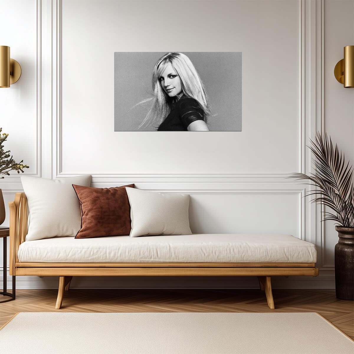 Britney Spears Black & White Portrait | Pop Music Icon Poster | 2000s Celebrity Wall Art - Music Poster