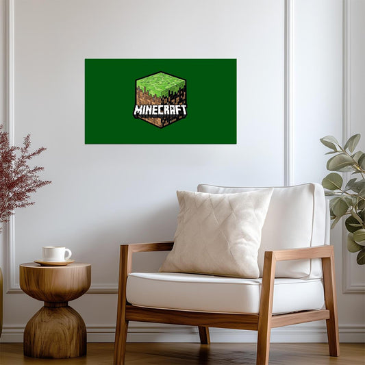 Minecraft Grass Block Logo | Iconic Game Symbol Poster | Pixel Sandbox Wall Art - Video Games Poster