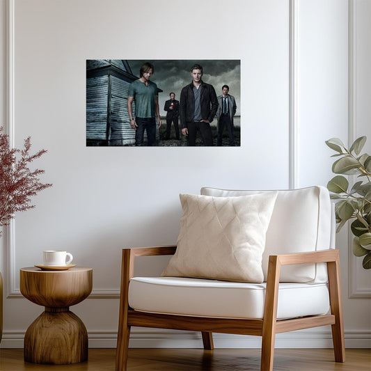 Supernatural Cast with House | Sam Dean Castiel & Crowley | Fantasy TV Show Poster - Movies & TV Poster