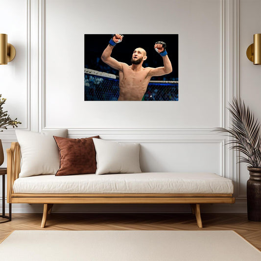 Khamzat Chimaev Octagon Celebration | UFC Victory Poster | MMA Fighter Wall Art - Sports Poster