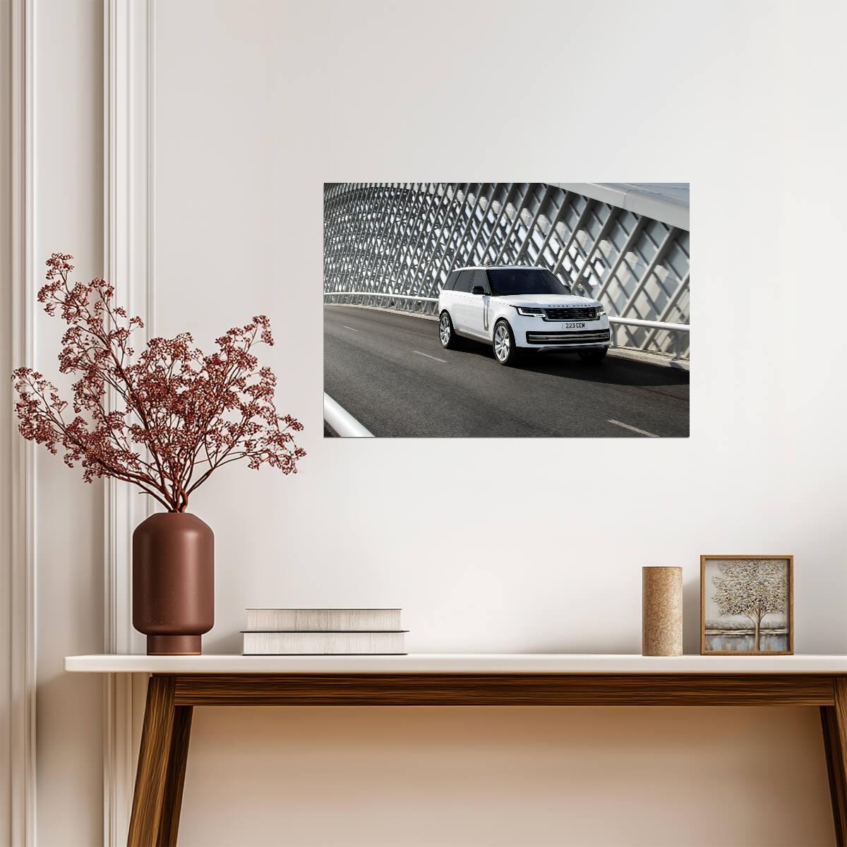 Land Rover Range Rover (L460) | White Luxury SUV Poster | New Generation British SUV in Motion - Cars Poster