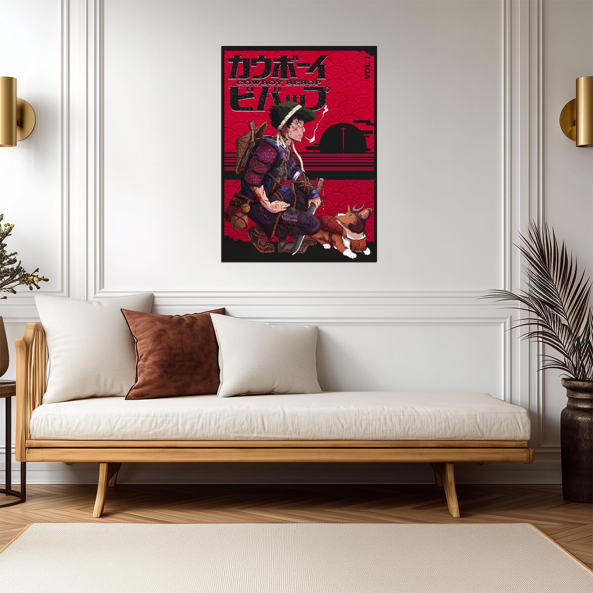 Cowboy Bebop Poster | Samurai Spike Spiegel with Ein - Anime Poster