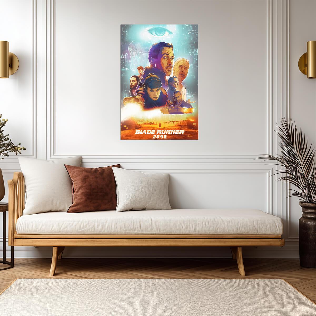 Blade Runner 2049 Movie Poster | Illustrated Cast beneath a Green Eye - Movies & TV Poster