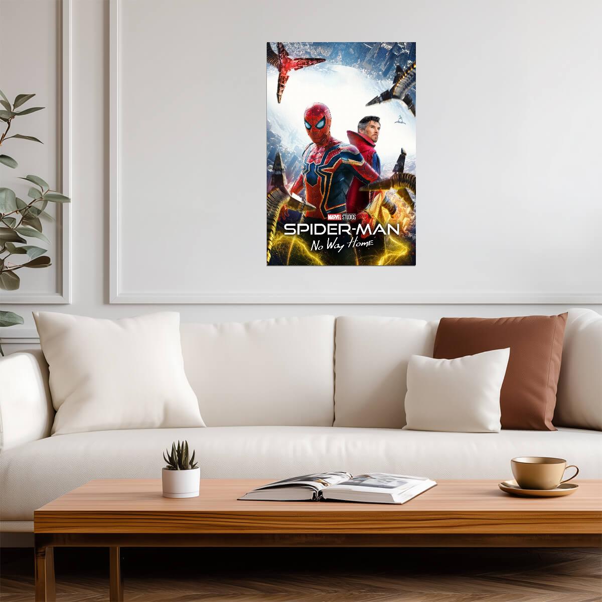 Spider-Man No Way Home Movie Poster | Spider-Man and Doctor Strange with Lightning - Movies & TV Poster