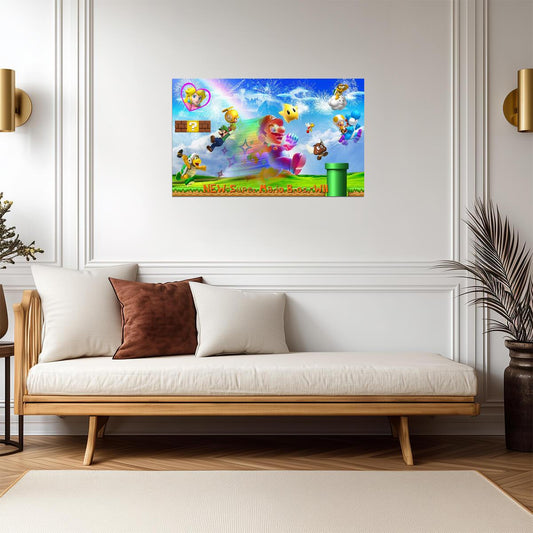 New Super Mario Bros. Wii Poster | Mario and Friends in the Mushroom Kingdom - Video Games Poster