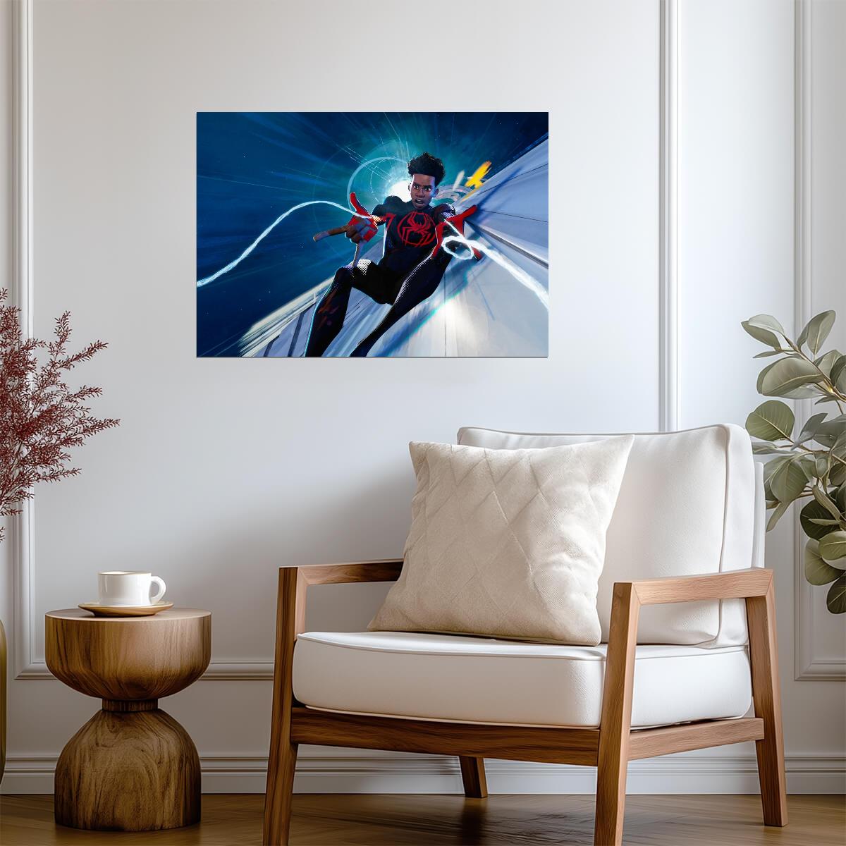 Spider-Man Across the Spider-Verse Movie Poster | Miles Racing through a Blue Portal - Movies & TV Poster