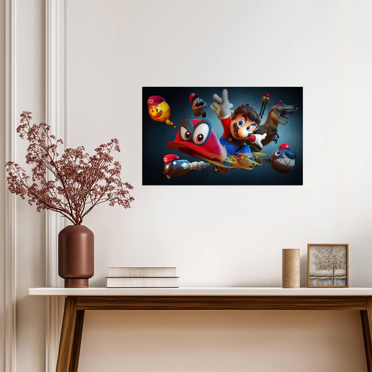 Super Mario Odyssey Poster | Mario, Cappy and a T-Rex - Video Games Poster