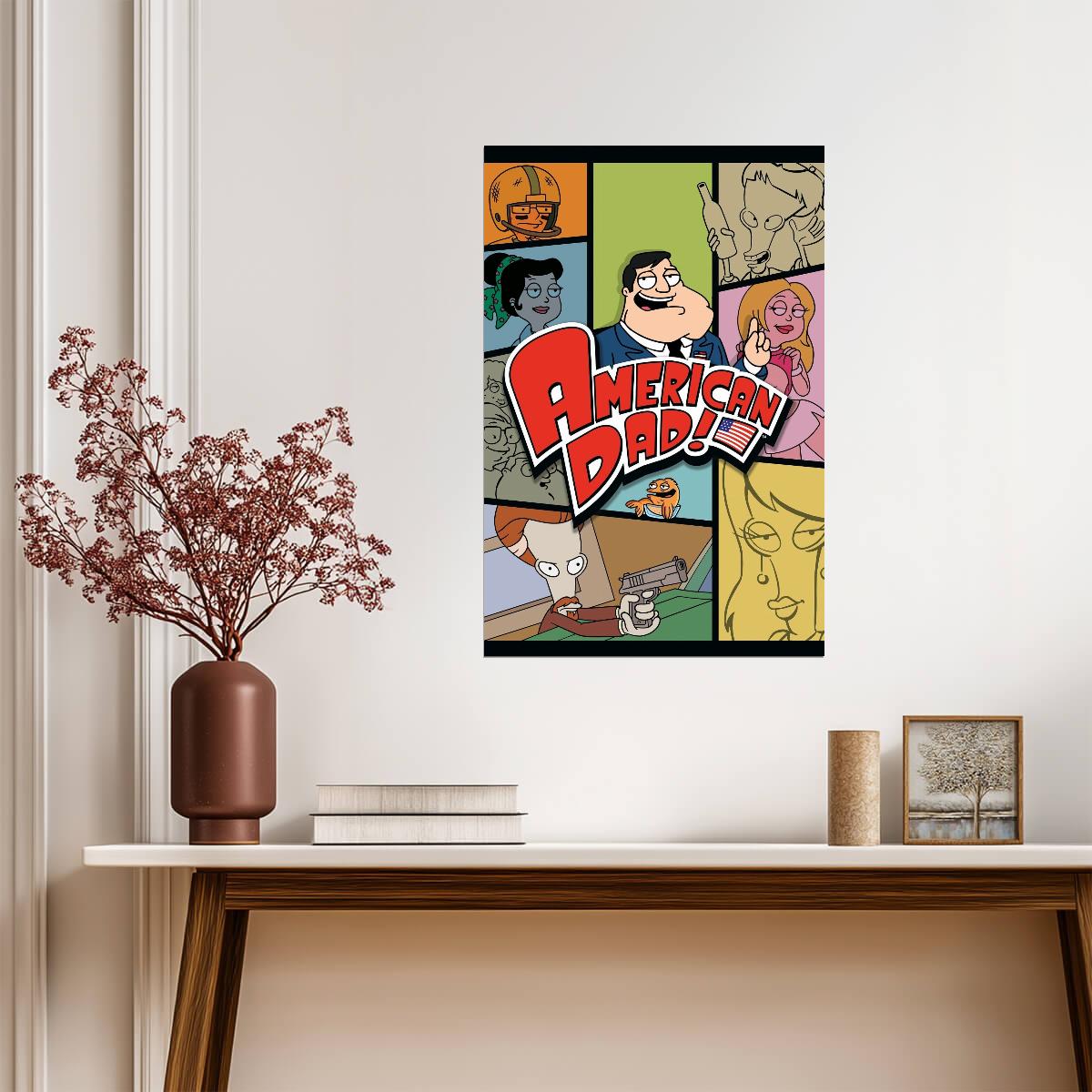 American Dad Poster | Cast Portrait Panels | Cartoon Collage - Movies & TV Poster