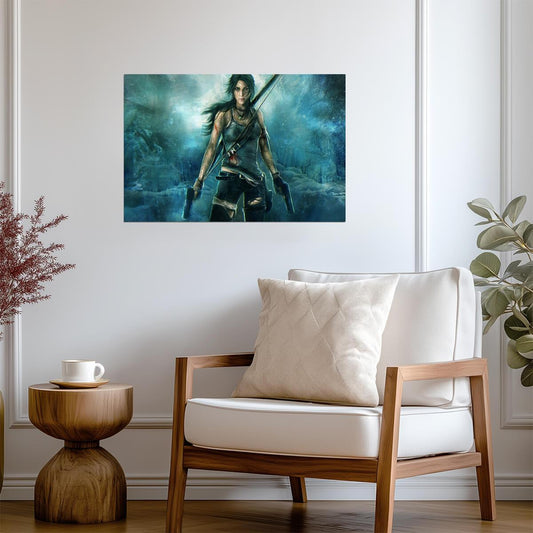 Tomb Raider Poster | Lara Croft with a Climbing Axe in a Blue Cave - Video Games Poster
