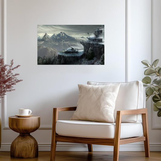 Tomb Raider Poster | Crashed Aircraft Beside a Mountain Monastery - Video Games Poster