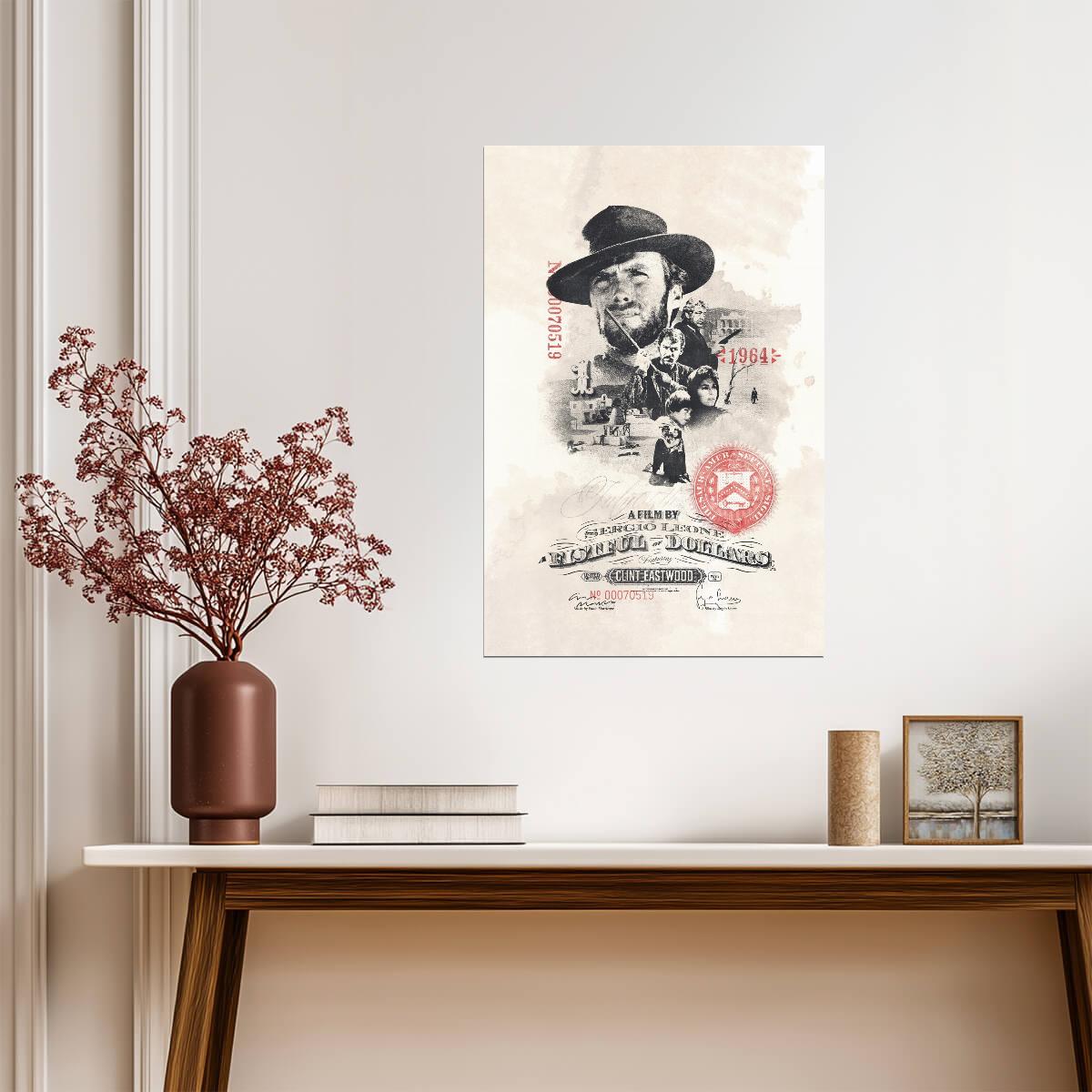 A Fistful of Dollars Poster | Clint Eastwood Portrait | 1964 Sepia Movie Print - Movies & TV Poster