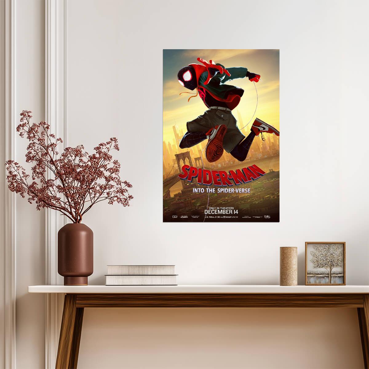 Spider-Man Into the Spider-Verse Movie Poster | Miles Running above Brooklyn - Movies & TV Poster