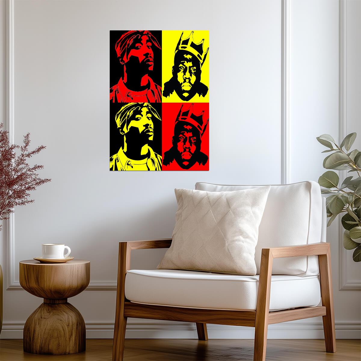 Tupac and Biggie Poster | Four-Panel Portraits | Red and Yellow Pop Art Print - Music Poster
