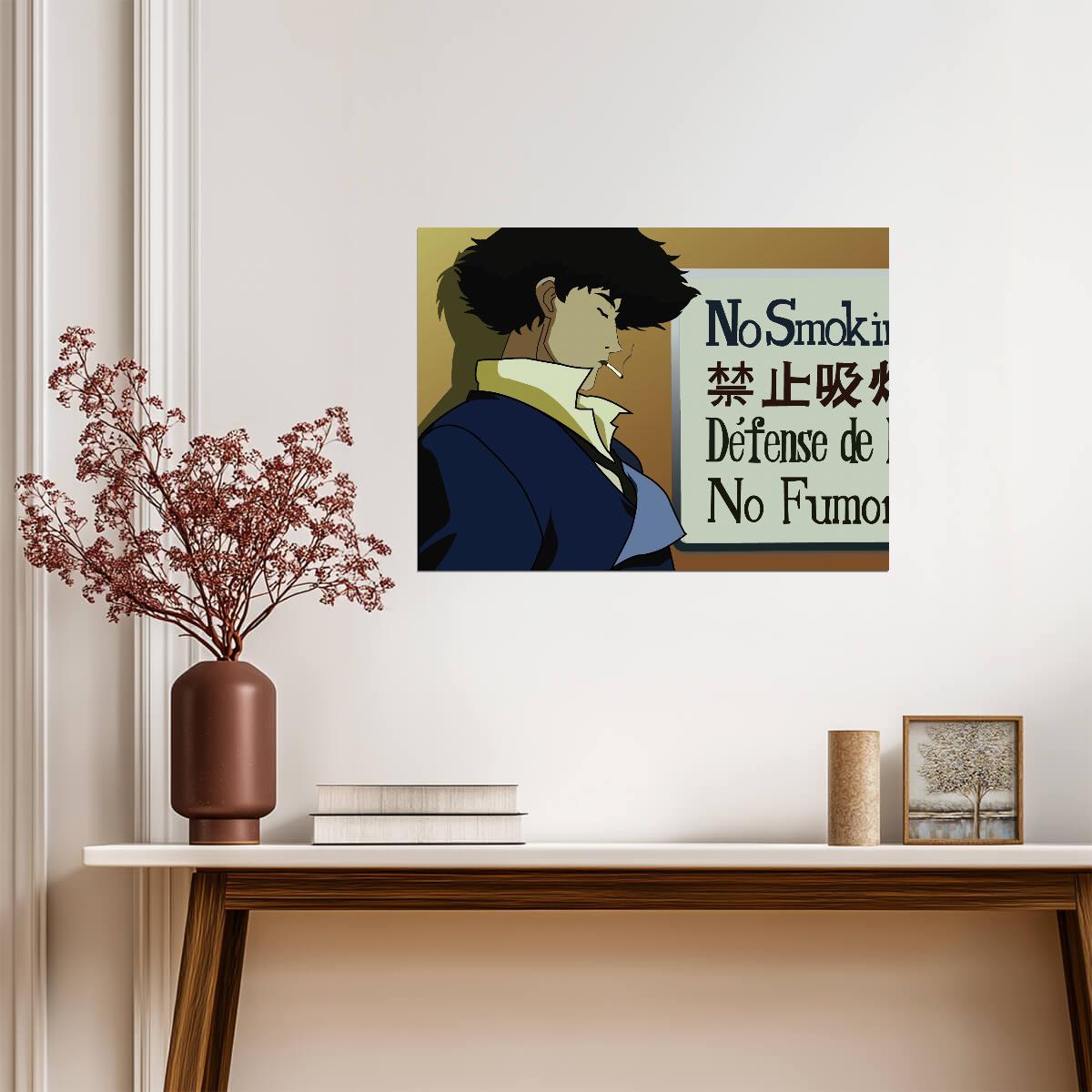 Cowboy Bebop Poster | Spike Spiegel Beneath a No Smoking Sign - Anime Poster