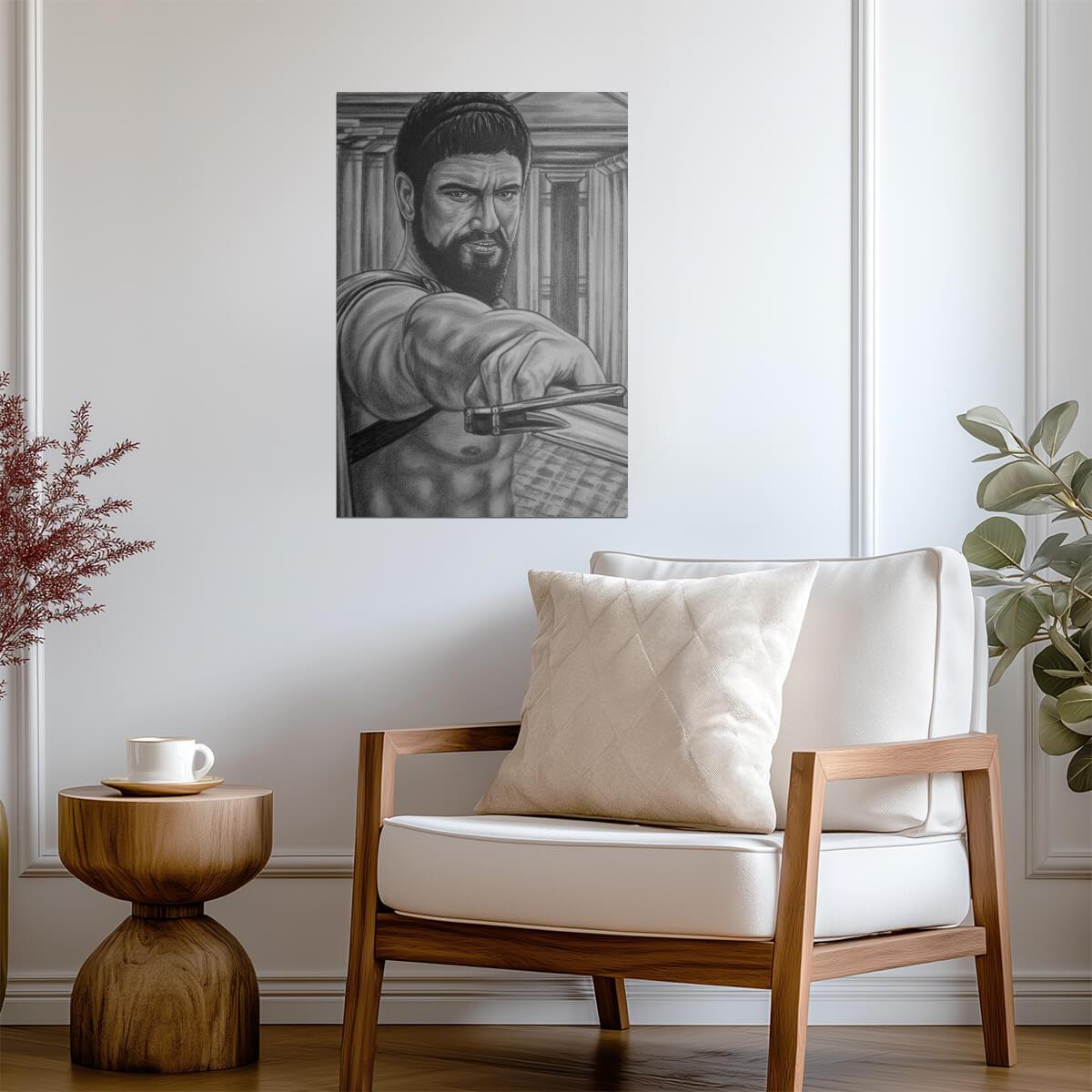 300 Poster | Leonidas with a Sword | Pencil Portrait Print - Movies & TV Poster