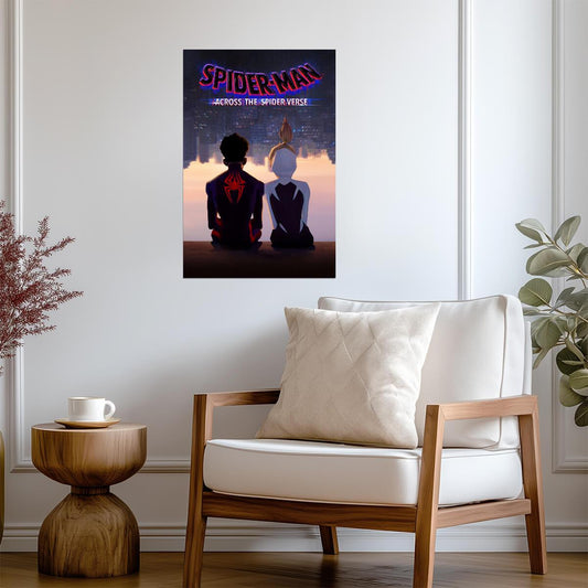 Spider-Man Across the Spider-Verse Movie Poster | Miles and Gwen Sitting above the City - Movies & TV Poster
