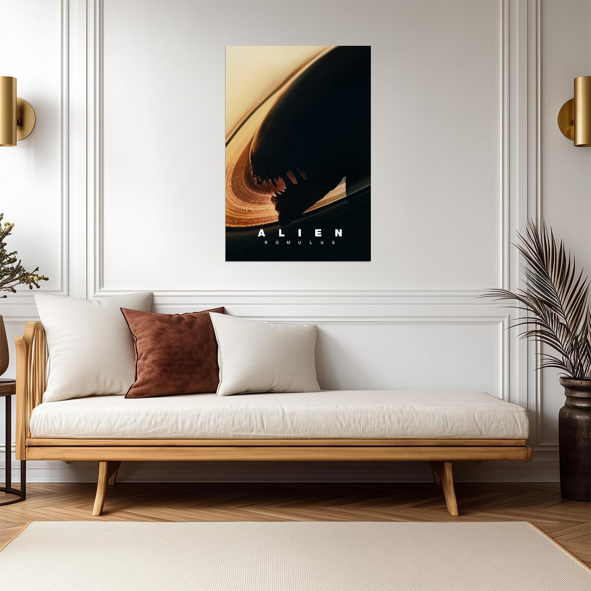 Alien Romulus Movie Poster | Xenomorph Silhouette | Black and Gold Art Print - Movies & TV Poster