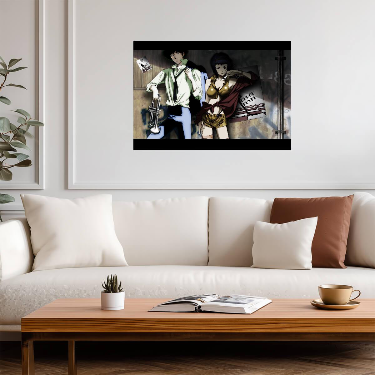 Cowboy Bebop Poster | Spike Spiegel and Faye Valentine with Guns - Anime Poster