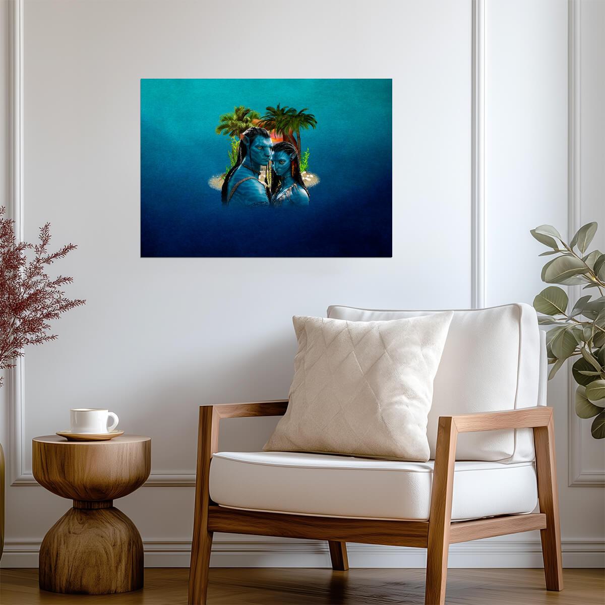Avatar 2009 Movie Poster | Jake and Neytiri beneath Palm Trees - Movies & TV Poster