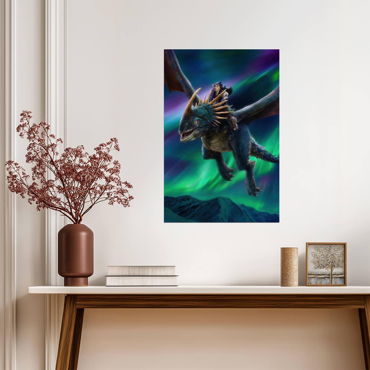 How to Train Your Dragon 2025 Movie Poster | Astrid Riding Stormfly under the Northern Lights - Movies & TV Poster