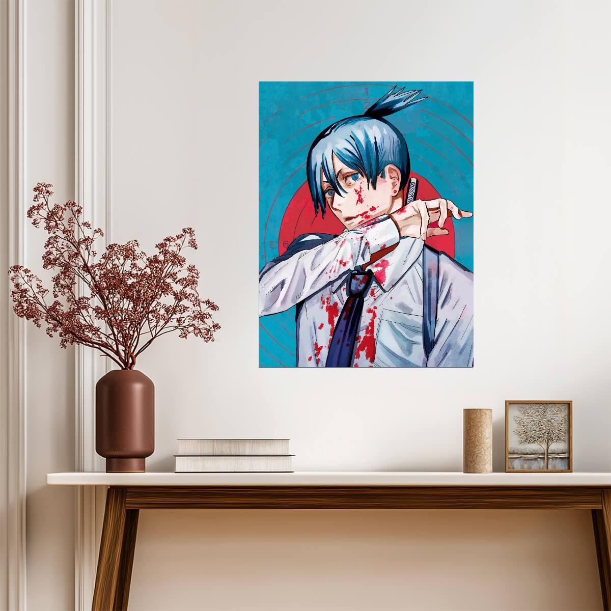 Chainsaw Man Anime Poster | Aki Hayakawa Blood Spatter Illustration - Anime Poster