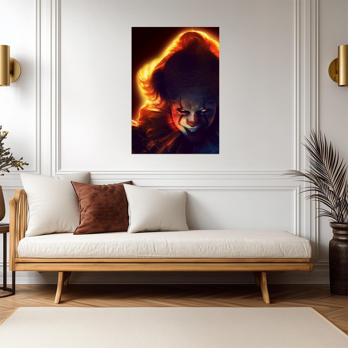 IT Chapter Two Movie Poster | Pennywise with Hair Lit by Fire - Movies & TV Poster