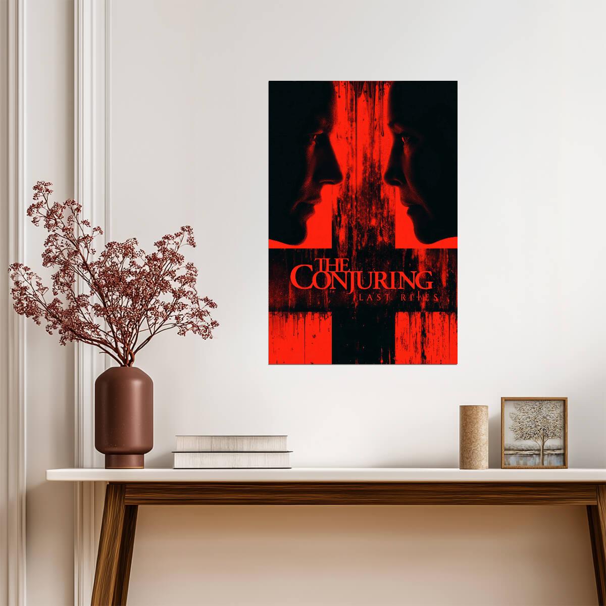 The Conjuring Last Rites Movie Poster | Ed and Lorraine Beside a Red Cross - Movies & TV Poster