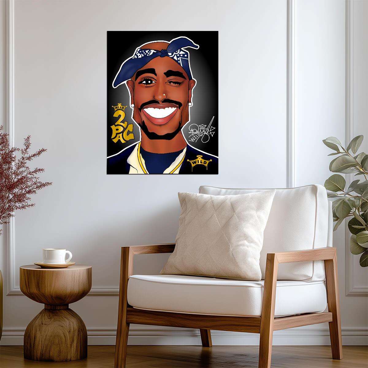 2Pac Cartoon Poster | Blue and Yellow Rapper Illustration - Music Poster