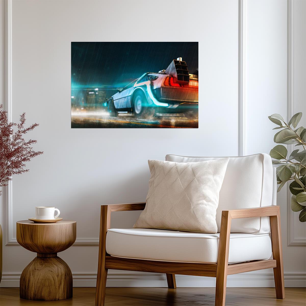 Back to the Future Movie Poster | DeLorean Tail Lights in the Rain - Movies & TV Poster