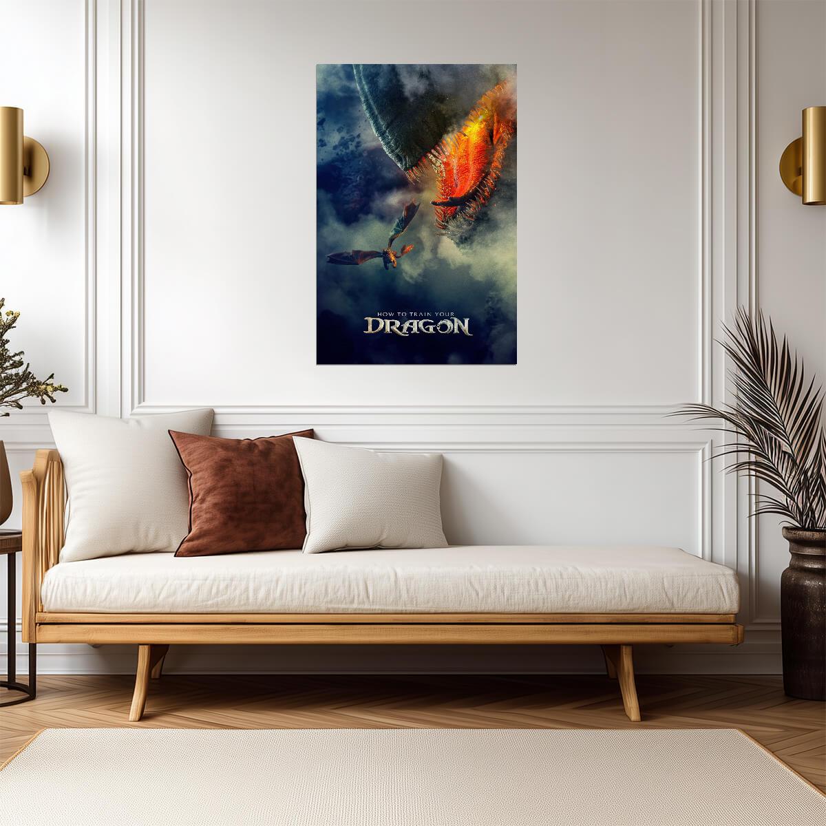 How to Train Your Dragon 2025 Movie Poster | Red Death Aerial Chase - Movies & TV Poster