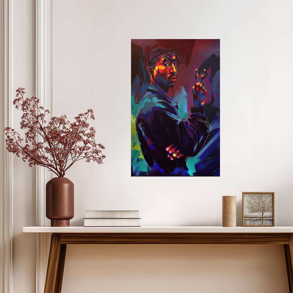 Tupac with a Gun Poster | Blue and Purple Painted Portrait - Music Poster
