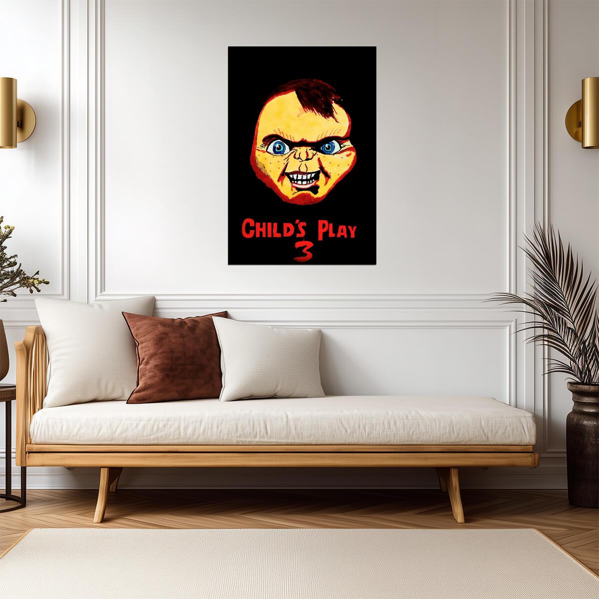 Child's Play 3 Movie Poster | Yellow and Red Chucky Face Illustration - Movies & TV Poster