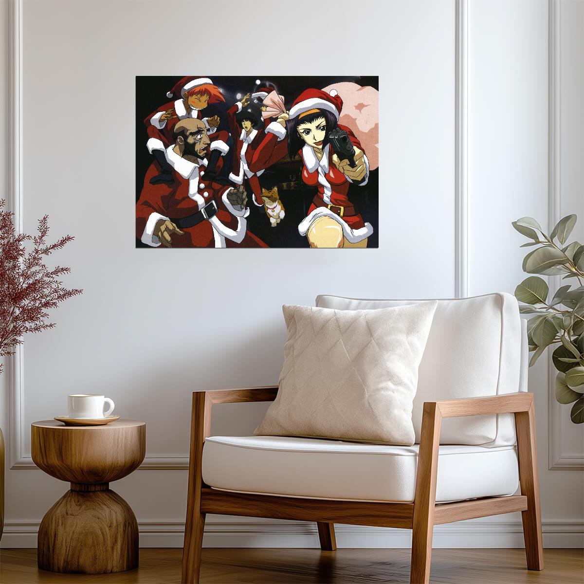 Cowboy Bebop Christmas Poster | Spike, Faye and the Crew in Santa Suits - Anime Poster