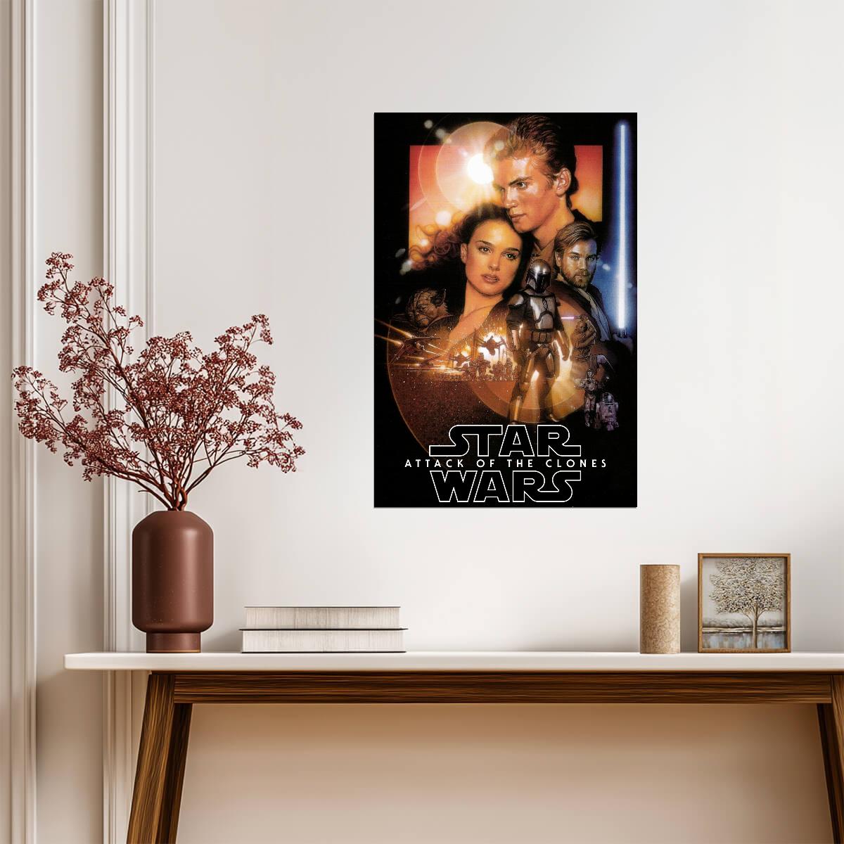 Star Wars Attack of the Clones Movie Poster | Padmé and Anakin with Clone Troopers - Movies & TV Poster