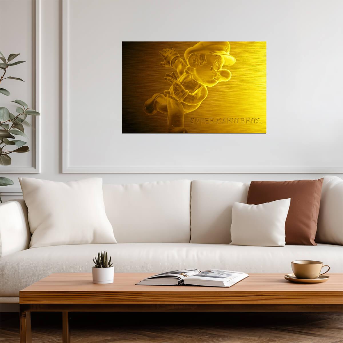 Super Mario Poster | Mario in Gold Relief - Video Games Poster