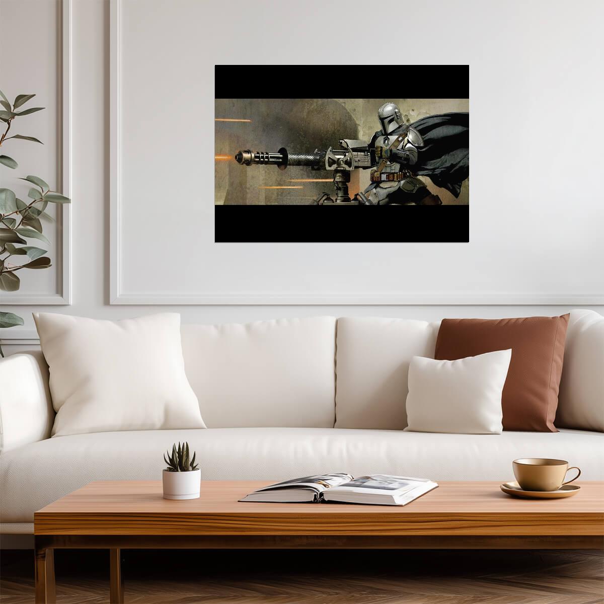 The Mandalorian TV Series Poster | Din Djarin Firing a Heavy Blaster - Movies & TV Poster