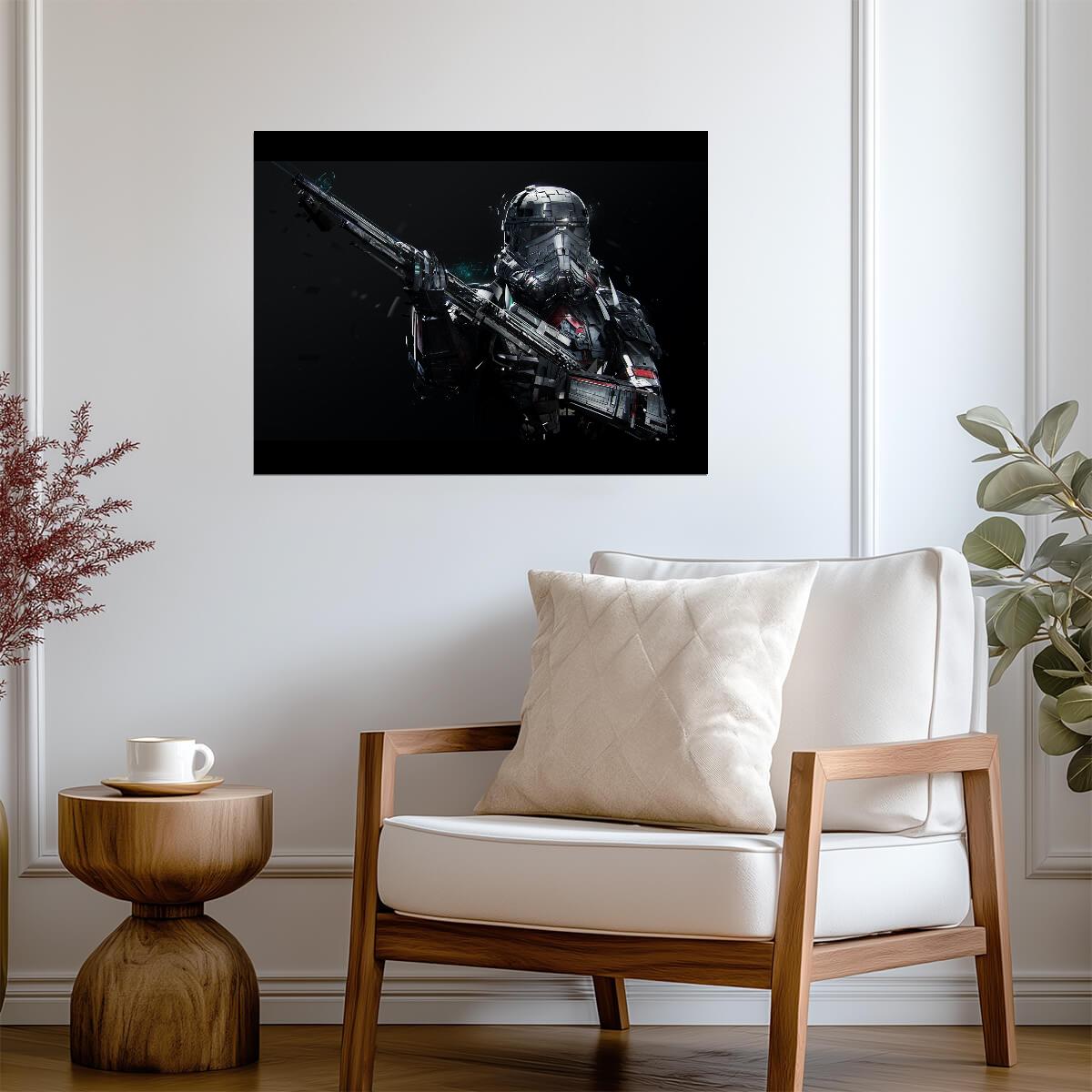 Armored Sci-Fi Soldier Art Poster | Futuristic Rifle Illustration - Graphic & Art Poster