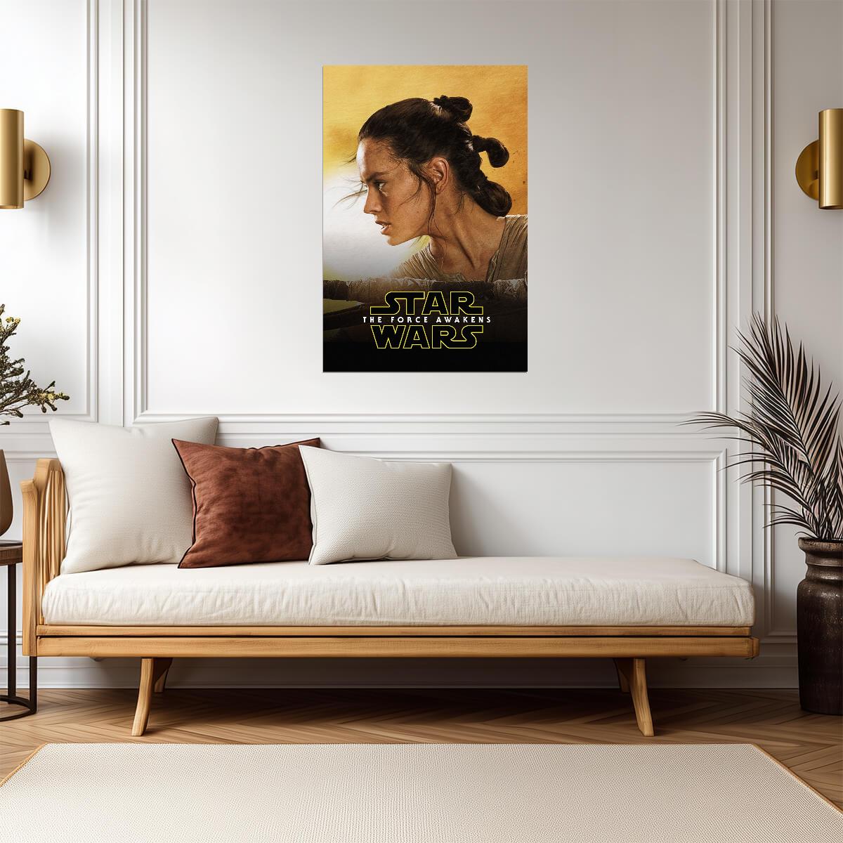 Star Wars The Force Awakens Movie Poster | Rey Profile in Desert Light - Movies & TV Poster