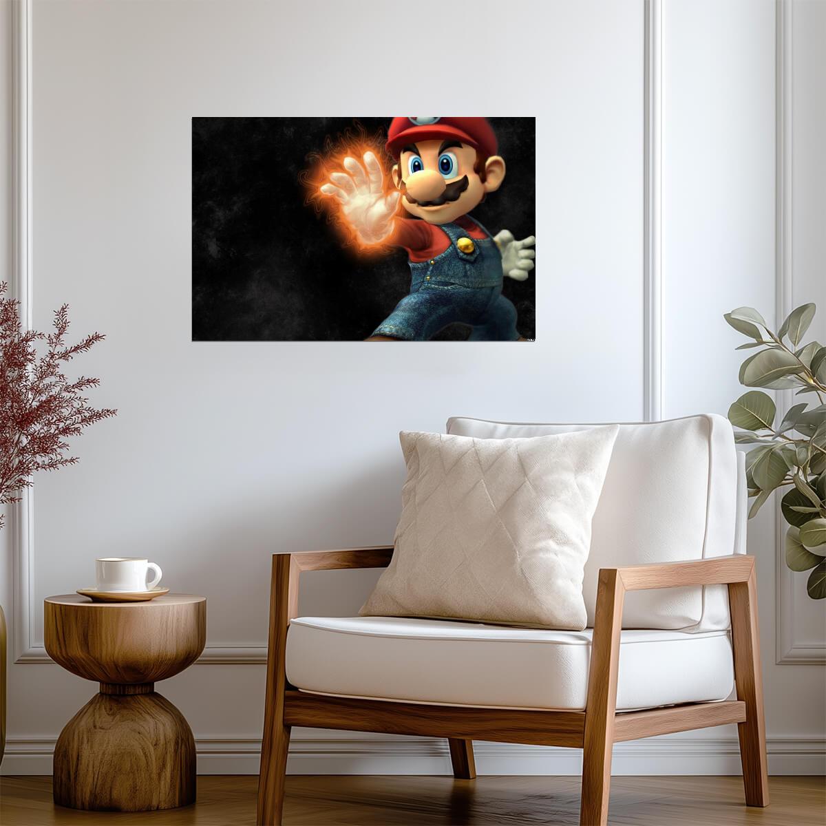 Super Mario Poster | Mario Holding a Glowing Fireball - Video Games Poster